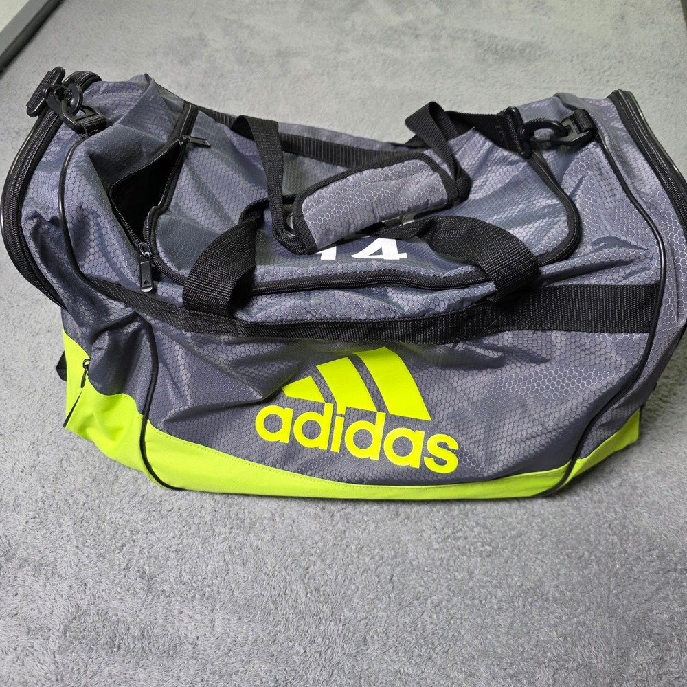 Adidas Unisex Medium Duffel Bag Grey Neon Yellow STLCC 14 Honeycomb Ripstop